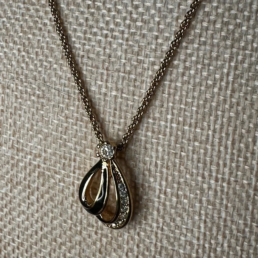 Vintage Christian Dior Gold-Plated Crystal Teardrop Pendant Necklace